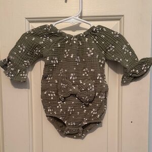 Charming Green Cotton Baby Bubble Romper with Bow